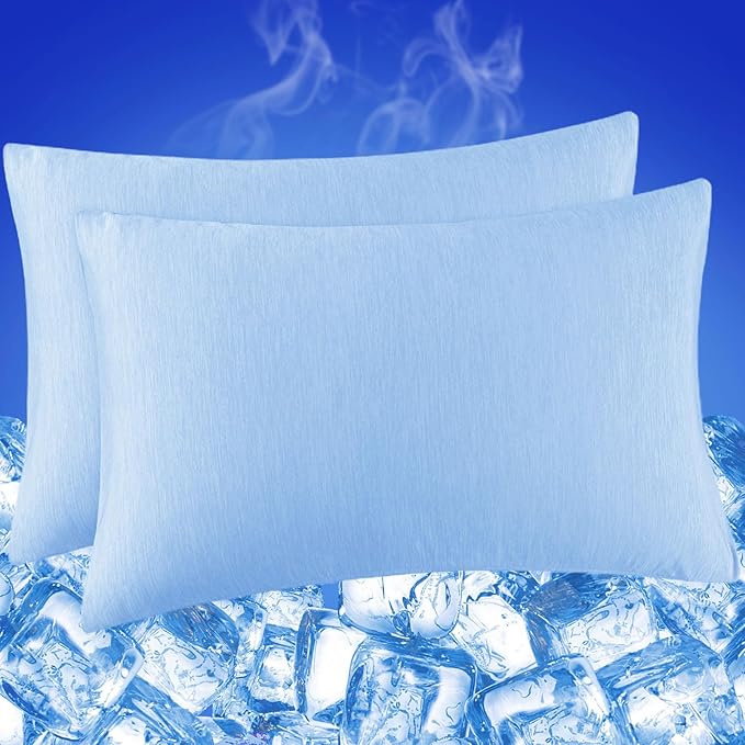 Cooling Pillow Cases for Hot Sleepers - Double Side Arc-Chill Q-Max>0.5 Cooling Fiber Cool Pillow Cases 2 Pack - Breathable Soft Cold Pillow Cases with Hidden Zipper (Blue, 20" x 30")