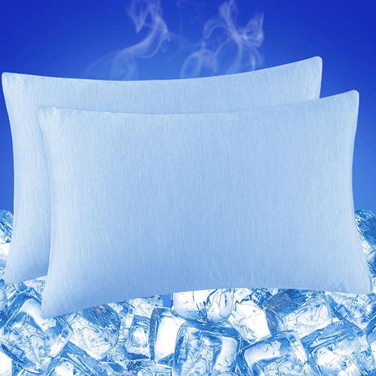 Cooling Pillow Cases for Hot Sleepers - Double Side Arc-Chill Q-Max>0.5 Cooling Fiber Cool Pillow Cases 2 Pack - Breathable Soft Cold Pillow Cases with Hidden Zipper (Blue, 20" x 26")