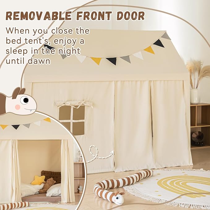 Twin Size Bed Tents Canopy - Large Sleeping Tents Indoor for Privacy Space, Portable Big Space Floor Bed Tents for Kids/Adult， 75"x 39"x57" H, Dimension Updated