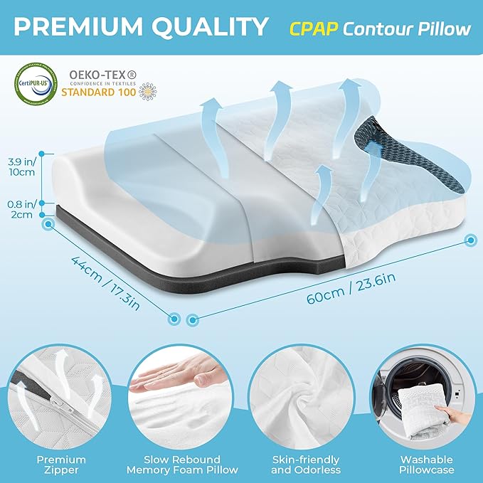 Cervical Pillows for CPAP Sleeper, Side Sleeper Pillow for Neck and Shoulder Pain, Adjustable Ergonomic Orthopedic Bed Pillow for Back, Side and Stomach Sleepers, White