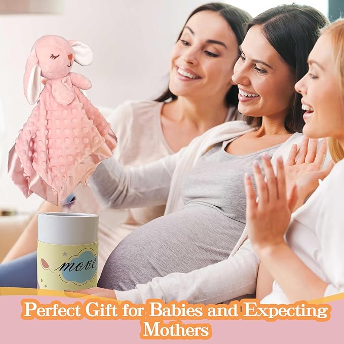 Bunny Security Blanket with Stuffed Animal Snuggle Toy 16" Lovey Soft Lovie Baby Registry Search Baby Girl Birthday Gifts for Infant and Toddler Pink