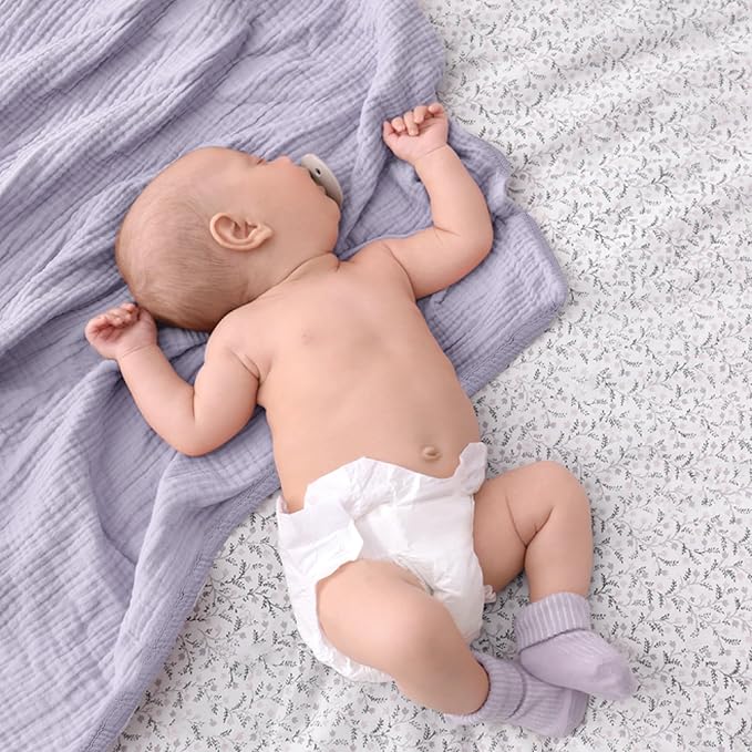 Lulu moon Muslin Quilt Blanket, Crib Blanket for Baby and Toddler,47x47 Inches(Purple)