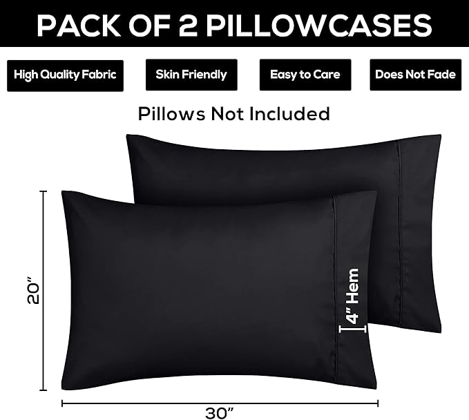 Utopia Bedding Queen Pillow Cases - 2 Pack - Envelope Closure - Soft Brushed Microfiber Fabric - Shrinkage and Fade Resistant Pillow Covers 20 X 30 Inches (Queen, Black)