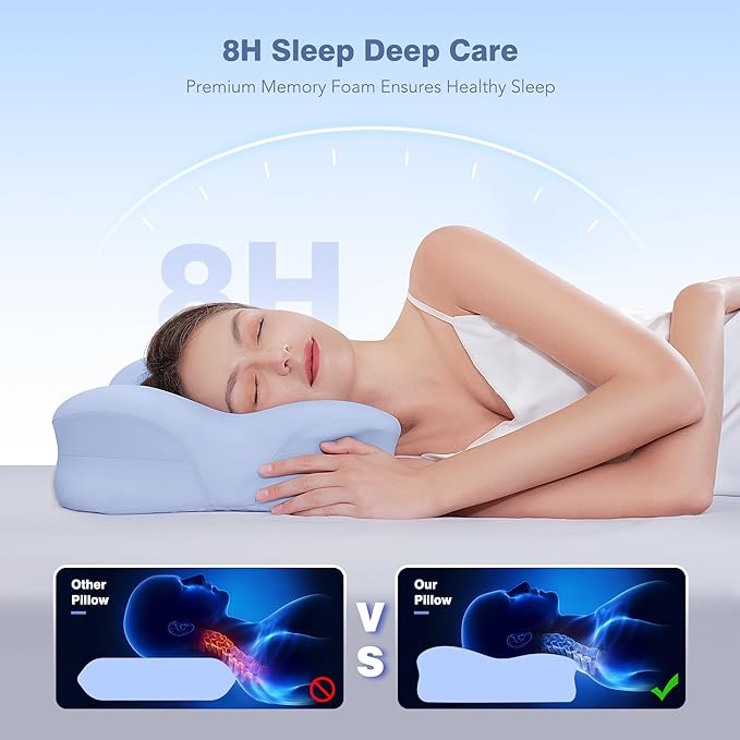 Cooling Cervical Neck Pillow for Sleeping, Cloud Shape Memory Foam Contour Pillows for Neck and Shoulder Pain, Ergonomic Orthopedic Cozy Bed Pillow for Side Back Stomach Sleepers, Mom Dad Gifts