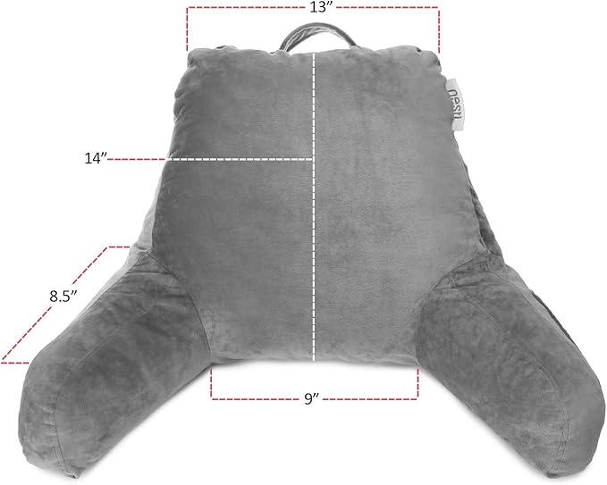 Nestl Reading Pillow for Kids, Small Bed Pillow, Back Pillow for Sitting in Bed, Memory Foam Chair Pillow, Reading & Bed Rest Pillows, Grey Back Pillow for Bed, Arm Pillow with Pockets