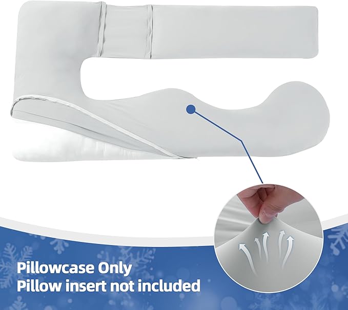 Cooling Pregnancy Pillow Cover (ONLY Pillowcase), Q-Max 0.4 U Shaped Luxurious Smooth Maternity Pillow Cover with Hidden Zip, Cool Large Pillow Protector for Side Hot Sleeper, Grey, 59x31 in