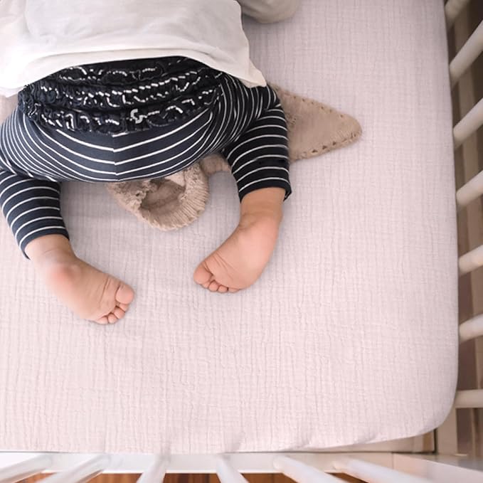 Mini Crib Sheets Muslin: Pack and Play Sheets for Boys and Girls - Cotton Fitted Crib Sheet for Pack N Play Mattress and Playard 2Pack 24"x38"