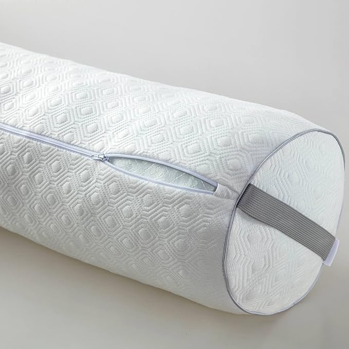 Kingnex 24x8 Adjustable Roll Bolster Pillow Under Knees for Back Sleepers to Relief Lower Back Pain Between Legs for Sleeping on Side Shredded Memory Foam Cylinder