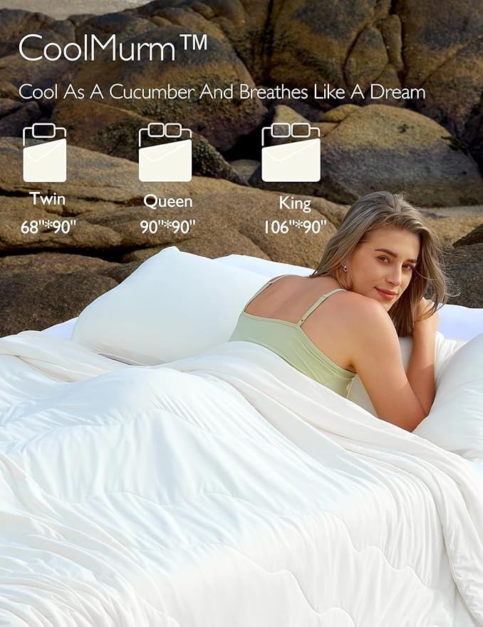 Momcozy Life CoolMurm Cooling Comforter for Hot Sleepers, Full/Queen 90"x90" Pregnancy Cooling Blanket, All-Season Lightweight Soft Breathable Cooling Quilt Duvet, Stay Cool All Night, Ivory White