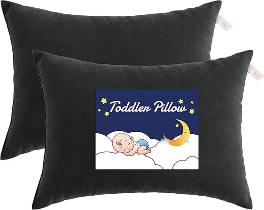 NTBAY Toddler Pillows, Down Alternative 13"x18" Pillows, Machine Washable - Soft and Breathable Travel Small Pillows for Sleeping, Ideal for Daycare, Crib, Cot, Black