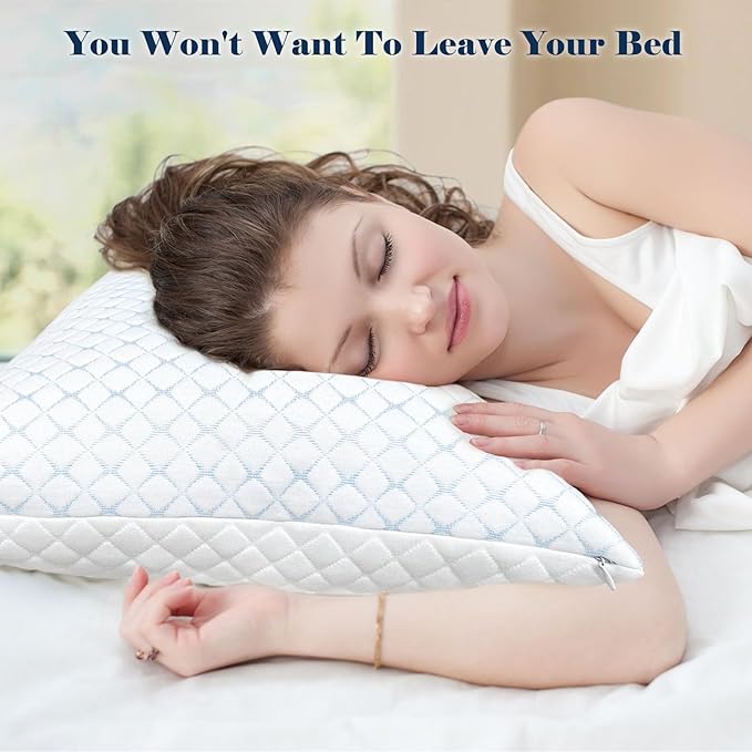 mislili Memory Foam Pillows Queen Size Set of 2, Luxury Cooling Queen Bed Pillows 2 Pack, Adjustable Frim Queen Size Pillows for Stomach Back Side Sleepers, Bed Pillows Washable with Extra Filling