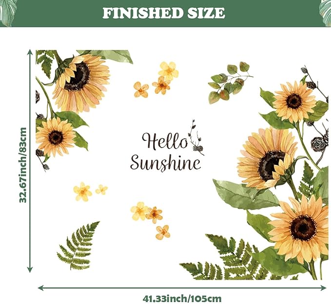 Large Sunflower Wall Decals Garden Yellow Flower Wall Stickers Wall Art Stickers Bedroom Living Room TV Background Wall Decor