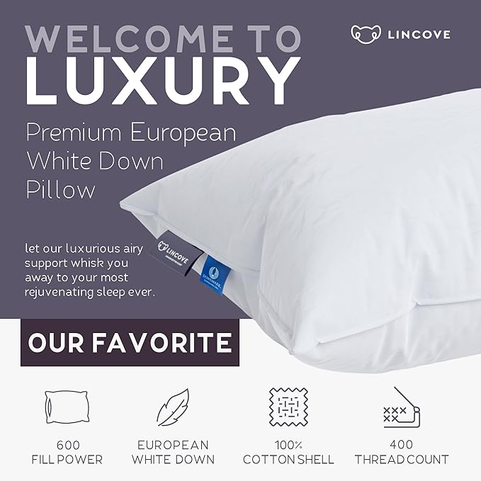 Lincove 100% European Down Venus Pillow – German Down 600 Fill Power, 400 Thread Count Shell, Made in Canada, | Luxe Collection, Standard - Firm