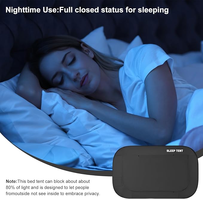 BORNA Bed Canopy Bed Tent Dream Tents Autism Shelter Cabin Indoor Sleeping Tents Privacy Warm Breathable Pop Up Twin Size Double Door with Mosquito Mesh Window for Kids and Adult (Black)