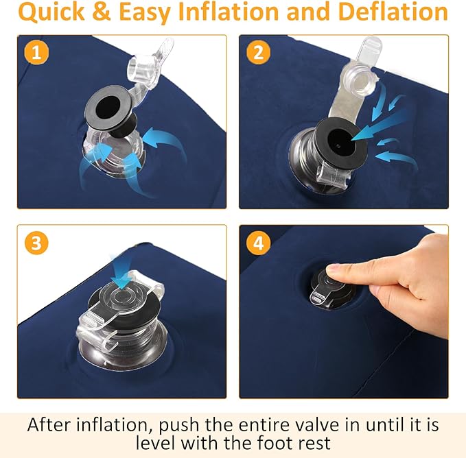 Inflatable Foot Rest Pillow for Travel - Adjustable Height Flight Foot Rest with Eye Mask and Earplugs for Kids & Adults on Airplane, Car, Train, Office, and Home (Blue, 1 PCS)