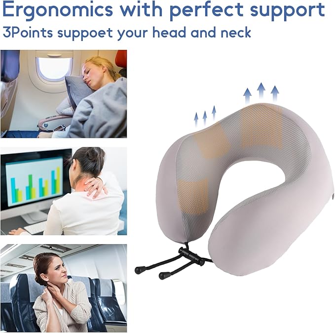 Travel Neck Pillow, Curved Ergonomic Design, Ice Silk Fabric is Comfortable and Breathable, The Pillowcase is Removable. Comes with Portable Storage Bag and Ear Plugs