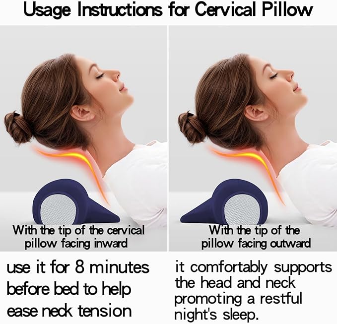 Cervical Neck Pillow: Designed to Help Alleviate Neck discomfort. This Neck Pillow for Sleeping can be Used as a Cervical Traction Device, for Neck Support and Shoulder Relaxation.(Blue)
