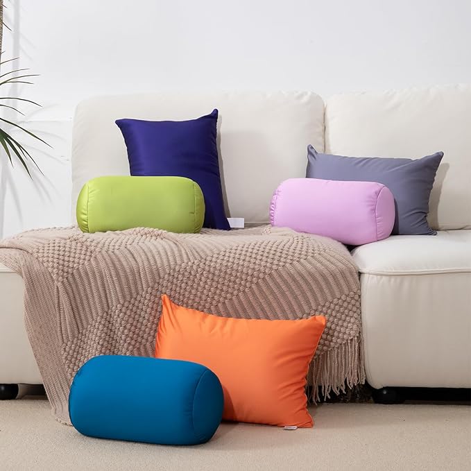 Microbead Body Pillow, Tube Microbead Bolster Bean Smooth Cool Pillow Neck Cervical Roll Pillow for Sleeping 7 x 12Inch Throw Travel Pillow(Carbon Black)