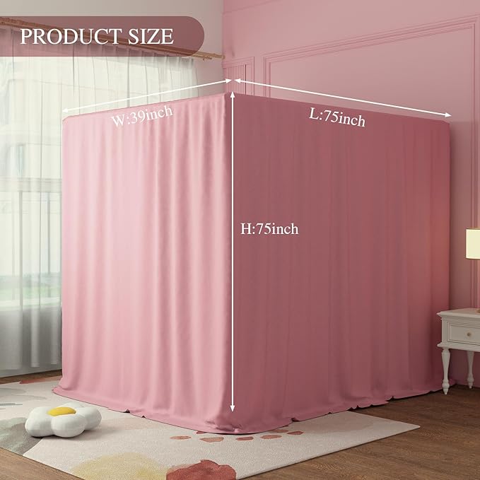 Pink Canopy Bed Curtains - 4 Corner Post Bed Curtains Twin Lightproof Drapes Bed Canopy Curtains with Tie Backs for Adults & Girls Bedroom Decoration(Pink,Twin)