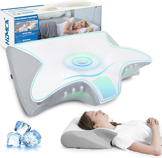 Cervical Neck Pillow for Neck Pain Relief, 2 in 1 Ergonomic Pillow for Sleeping, Memory Foam Orthopedic Bed Pillows for Side, Back & Stomach Sleepers with Cooling Pillowcase
