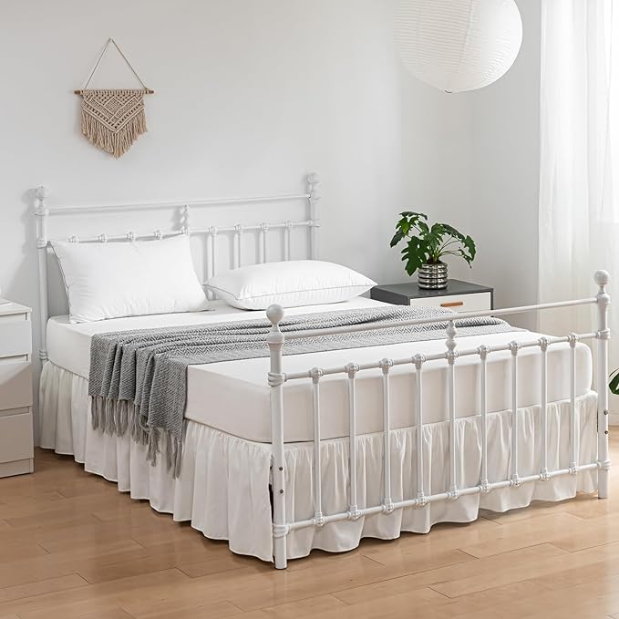 Bed Skirt Twin Size Ruffled Bed Skirt with Split Corners, 14 Inch Drop Dust Ruffle Bed Skirt with Platform, Ivory