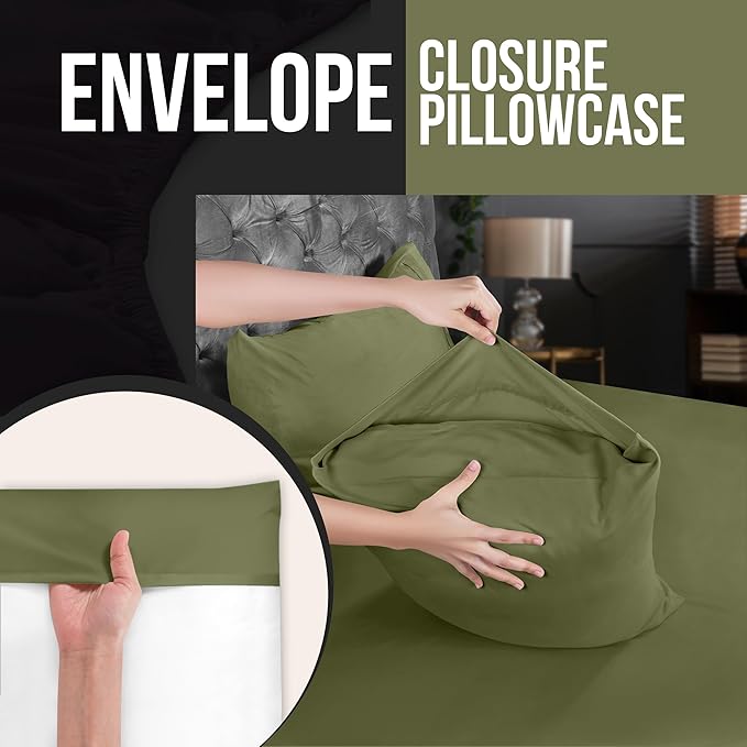 Utopia Bedding Queen Pillow Cases - 2 Pack - Envelope Closure - Soft Brushed Microfiber Fabric - Shrinkage and Fade Resistant Pillow Covers 20 X 30 Inches (Queen, Olive)