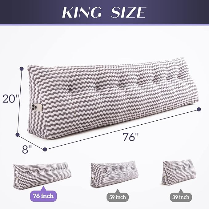 Triangular Wedge Headboard Pillow Large Bolster Bed Rest Reading Pillow Backrest Positioning Support Bolster Cushion with Removable Cover King