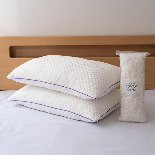 BPC Cooling Pillows Queen Size Set of 2 - Adjustable Shredded Memory Foam Pillow with Removable Cover Medium Firm Pillow for Side Stomach and Back Sleepers, CertiPUR-US