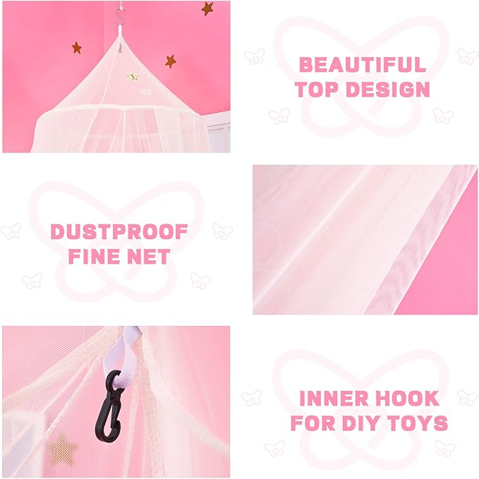 South to East Bed Canopy for Girls with Glowing Butterfly in The Dark, Beige Princess Bed Curtains for Girls Bed, Kids Bed & Toddler Bed, Twin, Full & Queen Bed, Mosquito Net Canopy for Girls Bedroom