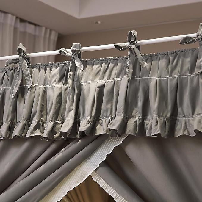 4 Corners Post Princess Ruffle Curtain Bed Canopy Lace Up Elastic Cozy Breathable Tent Mosquito Net for Girls Bedroom Decoration(Grey, 47-53" W*78" L*82"*H/Full)