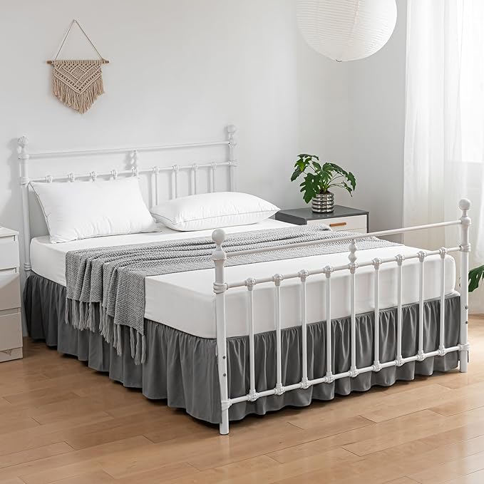 Bed Skirt Ruffled Bed Skirt with Split Corners, 18 Inch Drop Dust Ruffle Bed Skirt with Platform, Grey,King Size