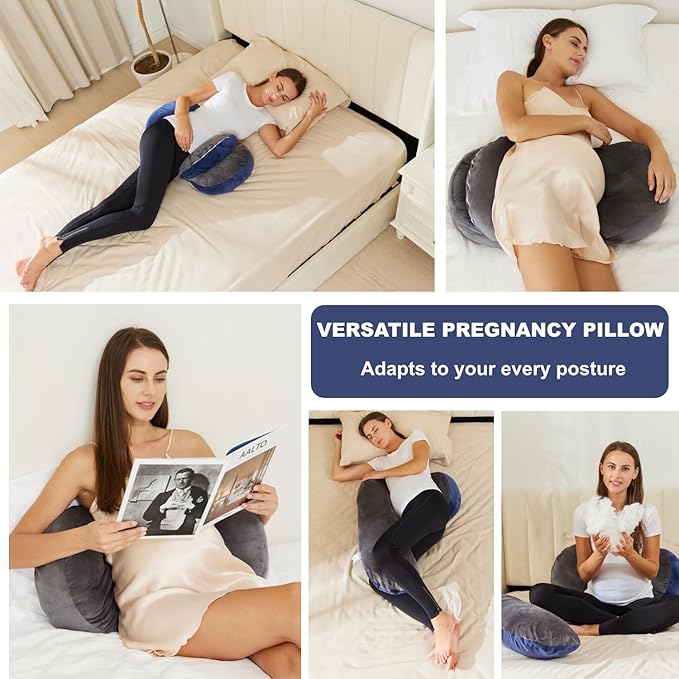 Pregnancy Pillow for Sleeping, Comfortable Velvet Cover Maternity Pillow Support for Back, Legs, Belly, HIPS Blue Large