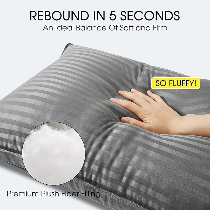 Basic Beyond Standard Size Pillows for Sleeping - Soft Down Alternative Pillows Luxury Hotel Collection Bed Pillows Set of 2, Grey, 20x26 Inches