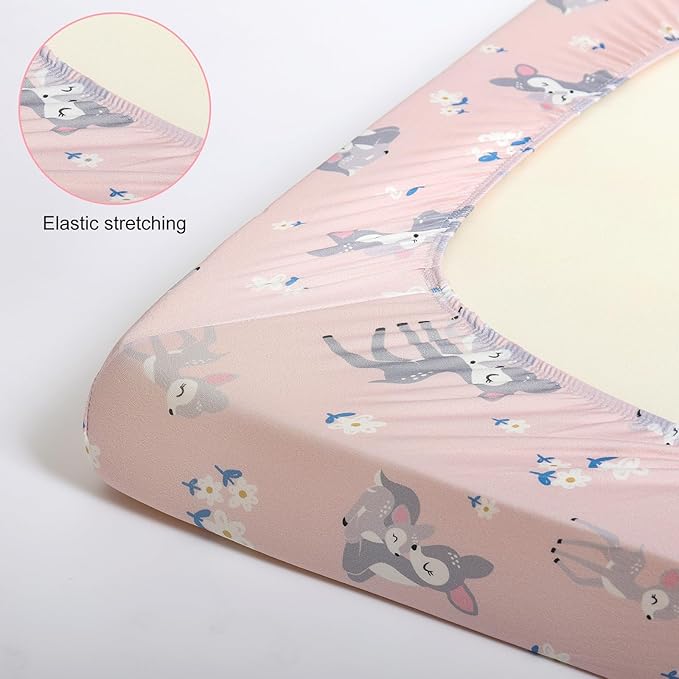 Pack n Play Fitted Sheet. 2 Piece Mini Crib Sheet. Elastic Playard Sheet. Portable Sheet Set. Elastic Convertible Playard Set. Compatible with Graco Pack n Play. (Leaves & Deer)