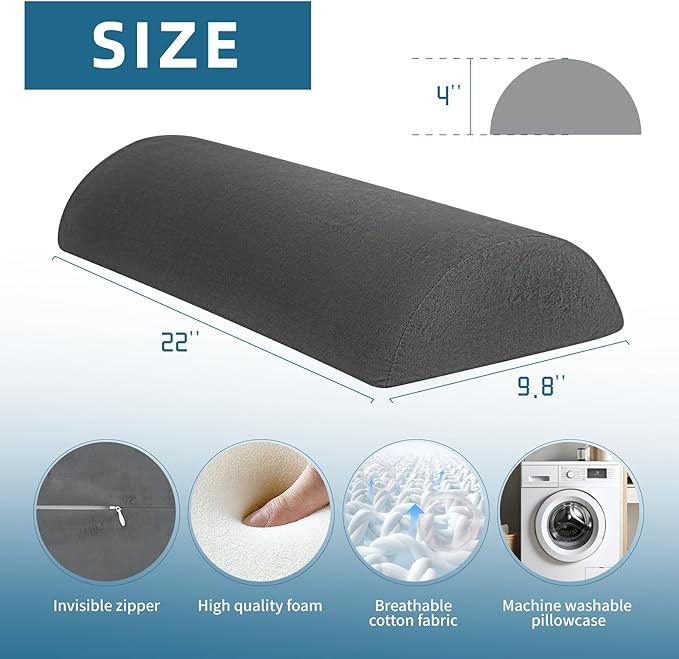 Under Knee and Leg Pillow for Back Sleeping - Half Moon Bolster Pillow for Lower Back and Head, Semi Roll Round Lumbar Support Pillow for Side, Back, Stomach Sleepers (Darkgrey)