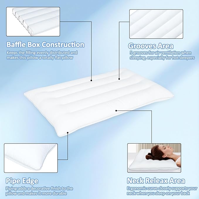 SWTMERRY Flat Pillows for Sleeping,Ultra Thin Bed Pillows Standard Size for Stomach and Side Sleeper 7D High Support 2.5 inch Height Slim Bed Pillow