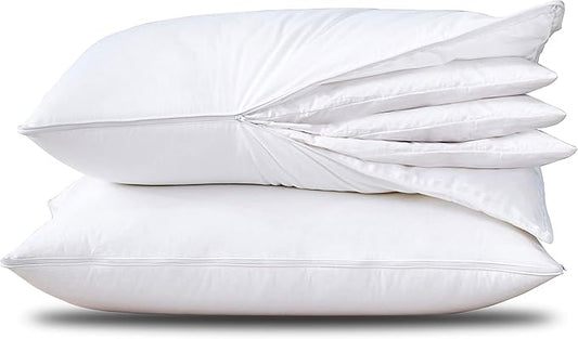 Three Geese Adjustable Layer Goose Feather Pillow,Assemblable Bed Pillow,100% Soft Cotton Cover,Good for Side and Back Stomach Sleeper, Standard/Queen Size,Packaging Include 2 Pillows.