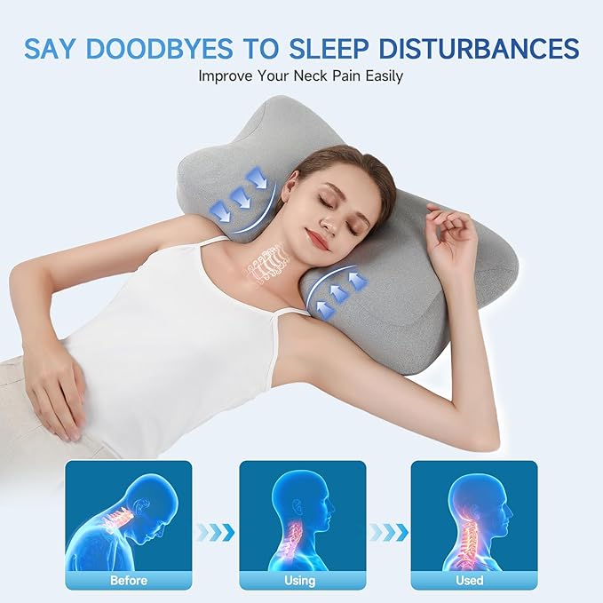 Cervical Neck Pillow for Pain Relief Sleeping, Adjustable Cervical Pillow Cozy Sleeping, Odorless Ergonomic Contour Memory Foam Pillows, Orthopedic Bed Pillow for Side Back Stomach Sleeper