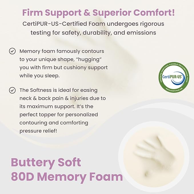 Insert, Plush Molded Memory Foam 80D - Can Use As Thin Sleeping Pillow for Stomach Sleeper. Ergonomic Size, Orthopedic Neck U Shaped Cutout: Ulta Soft High-Density Layer Support