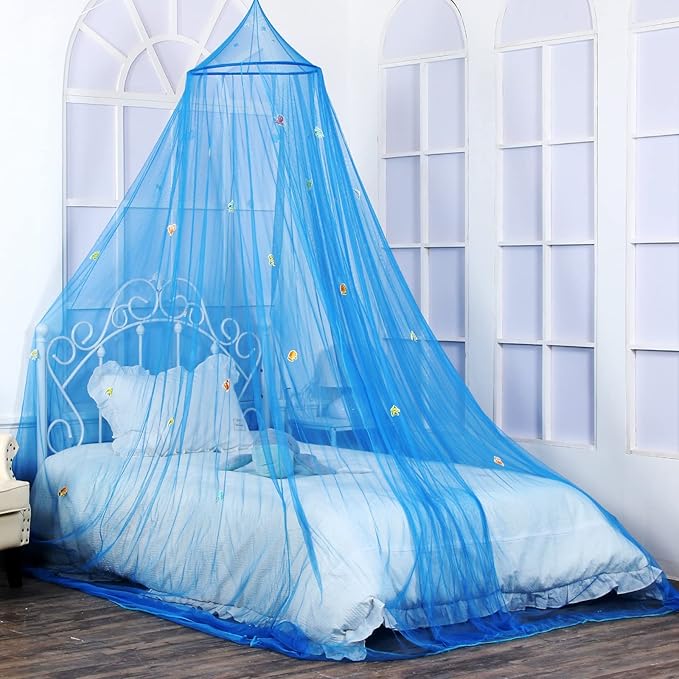 South to East Bed Canopy for Children with Glowing Marine Life, Blue Bed Curtains for Kids Bed & Toddler Bed, Twin, Full & Queen Bed, Mosquito Net Canopy for Boys Bedroom