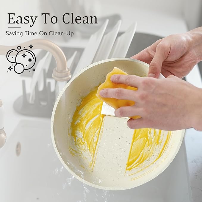 CAROTE 24pcs Detachable Handle Pots and Pan Set, Nonstick Induction Cookware, Removable Handle, RV Oven Safe Cookware, Kitchen Cookware Set Non Stick, Cream White