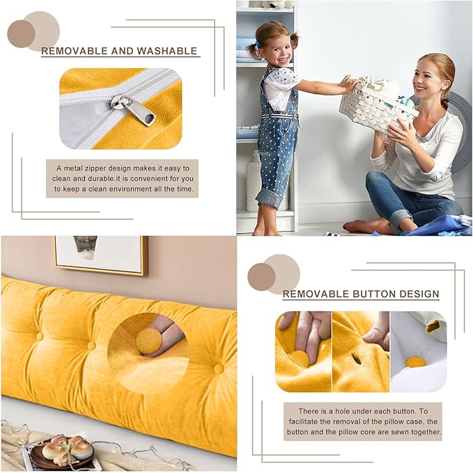 Large Triangular Headboard Pillows Long Backrest Positioning Support Bolster Cushion for Daybed Fluffy Quality Plush Body Wedge Pillow with Removable Cover(Light yellow-Twin/Twin XL-39x8x20 in)