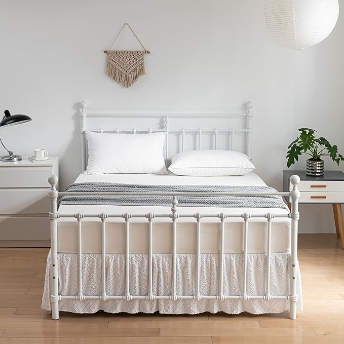 Tufted Bed Skirt Full Size, Ruffled Bed Skirt with Split Corners, Full Bed Skirt 18 Inch Drop, Boho Full Size Bed Skirt White for Ruffled Bed Skirts, Bed Skirt Full Size