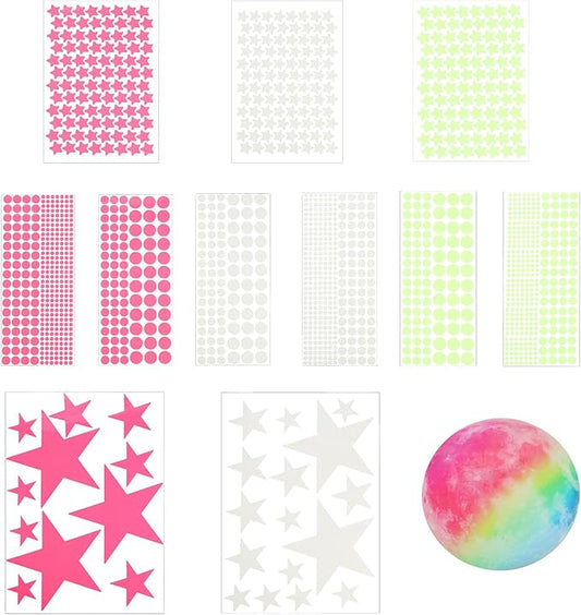 uxcell Glow in The Dark Stickers, Dots and Stars Wall Decals, Glowing Star Decal Decoration for Ceiling and Wall, 200mm Colorful Moon
