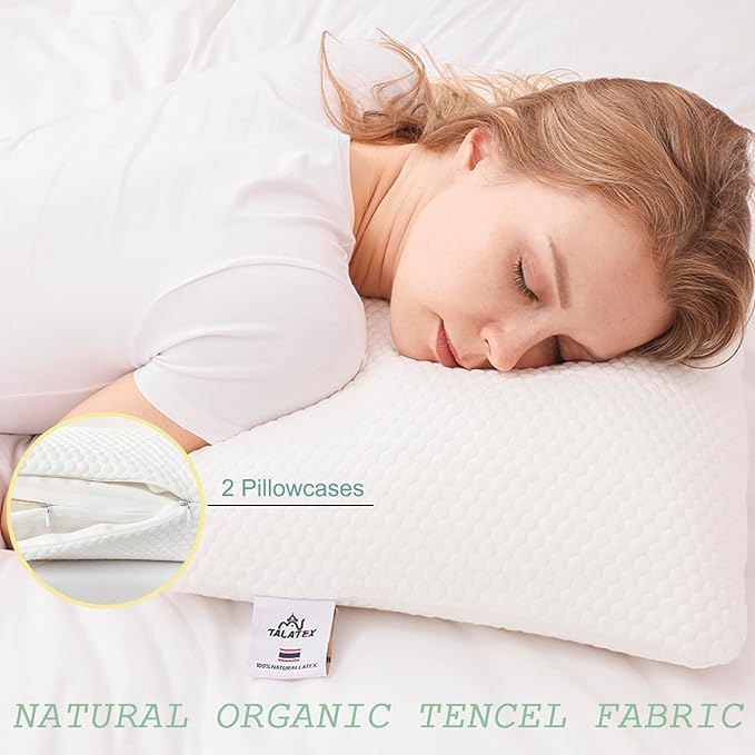 Talatex Talalay 100% Natural Premium Latex Pillow, Helps Relieve Pressure, No Memory Foam Chemicals, Perfect Package Best Gift with Removable Tencel Cover (Soft, King(32.5"×15.7"×5.9"))