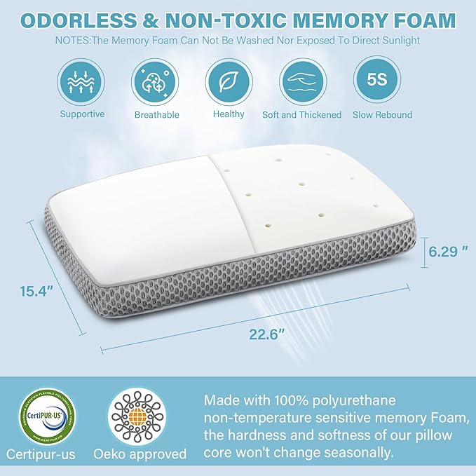 Cooling Bed Pillows for Sleeping, Memory Foam Bed Pillows Queen Size, Gel Pillow for Sleepers Cool Pillow for Side Back and Stomach Sleepers, Cold Pillow, Supportive