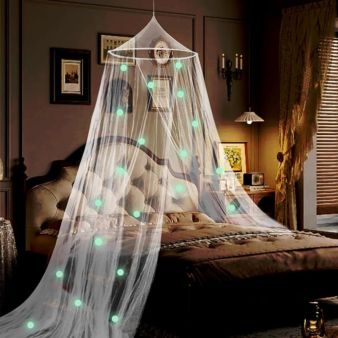 Daksha White Princess Bed Canopy for Girls with Glowing Dots, Ceiling Tent for Kids, Fits Twin, Full, and Queen Size Beds, Suitable for Indoor Room Decor and Outdoor Use