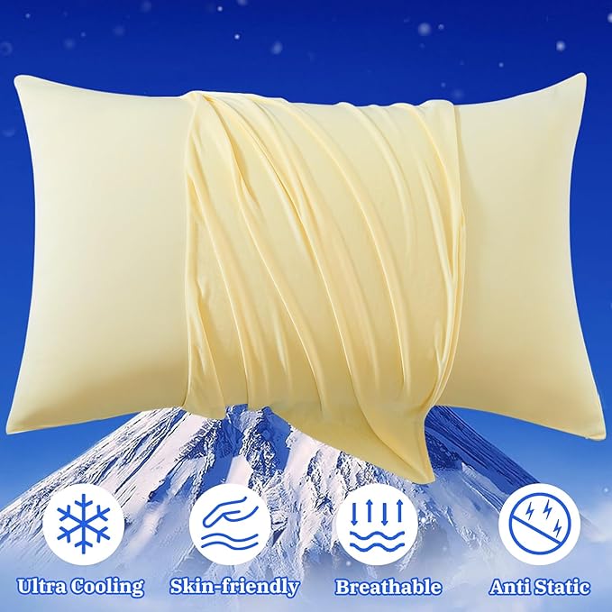 Cooling Pillow Cases for Hot Sleepers - Double Side Arc-Chill Q-Max>0.5 Cooling Fiber Cool Pillow Cases 2 Pack - Breathable Soft Cold Pillow Cases with Hidden Zipper (Cream, 20" x 26")