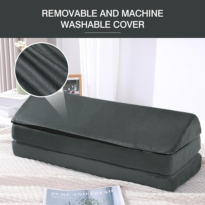 BALAPET 3-in-1 Adjustable Height Wedge Pillow, 7" Height Leg Knee Pillow for Side Sleepers & Aligns Spine, Supportive Bolster Pillow for Pregnancy Relieves Pressure Hip Leg Elevation, 22", Dark Grey