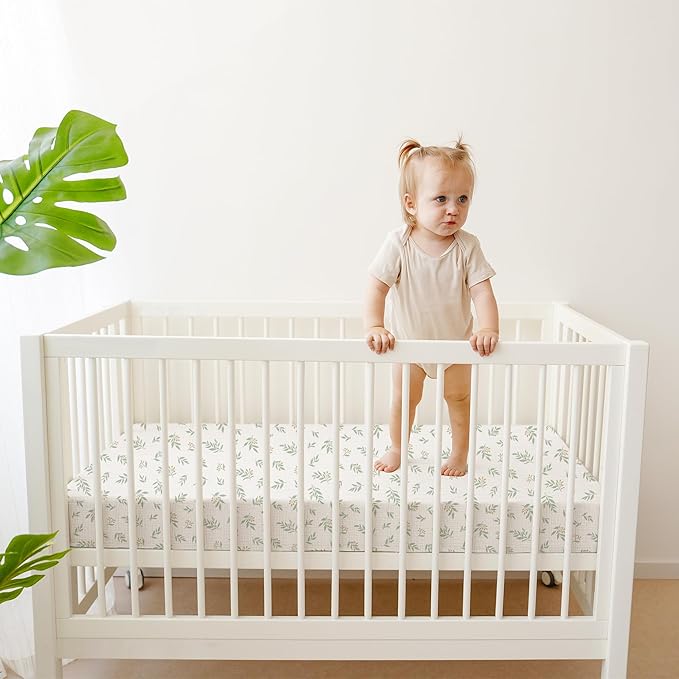 Muslin Cotton Crib Sheets - Neutral Fitted Sheets for Standard Crib& Toddler Mattress Soft and Breathable Baby Sheets for Boys and Girls - 28"x52"